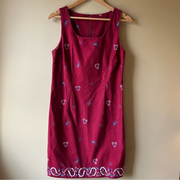 Disney Dresses & Skirts - Vintage 90s Disney Store Mickey Mouse Paisley Cotton Shift Dress Red Size Medium